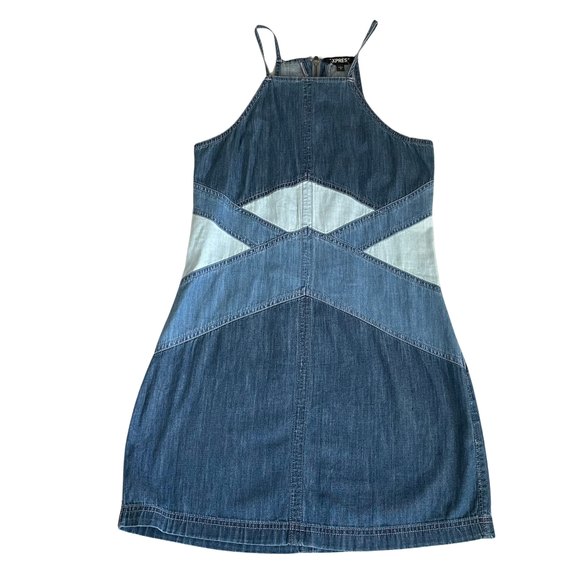 Express Women's Demin Patchwork Sleeveless Mini Dress SZ 2 - Picture 2 of 6